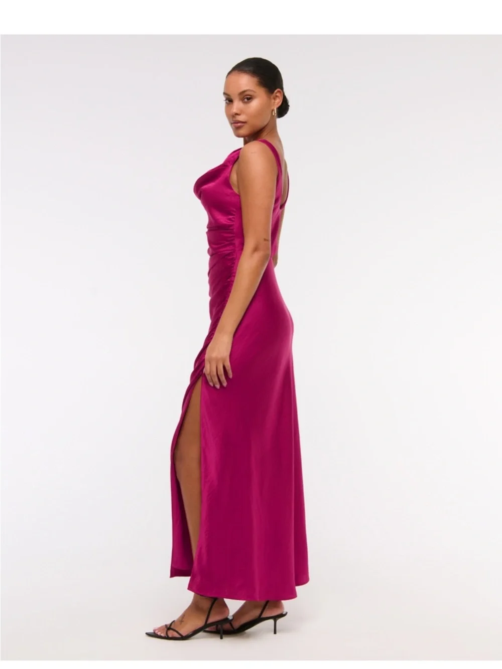 Berry Cowl Neck Draped Maxi Dress